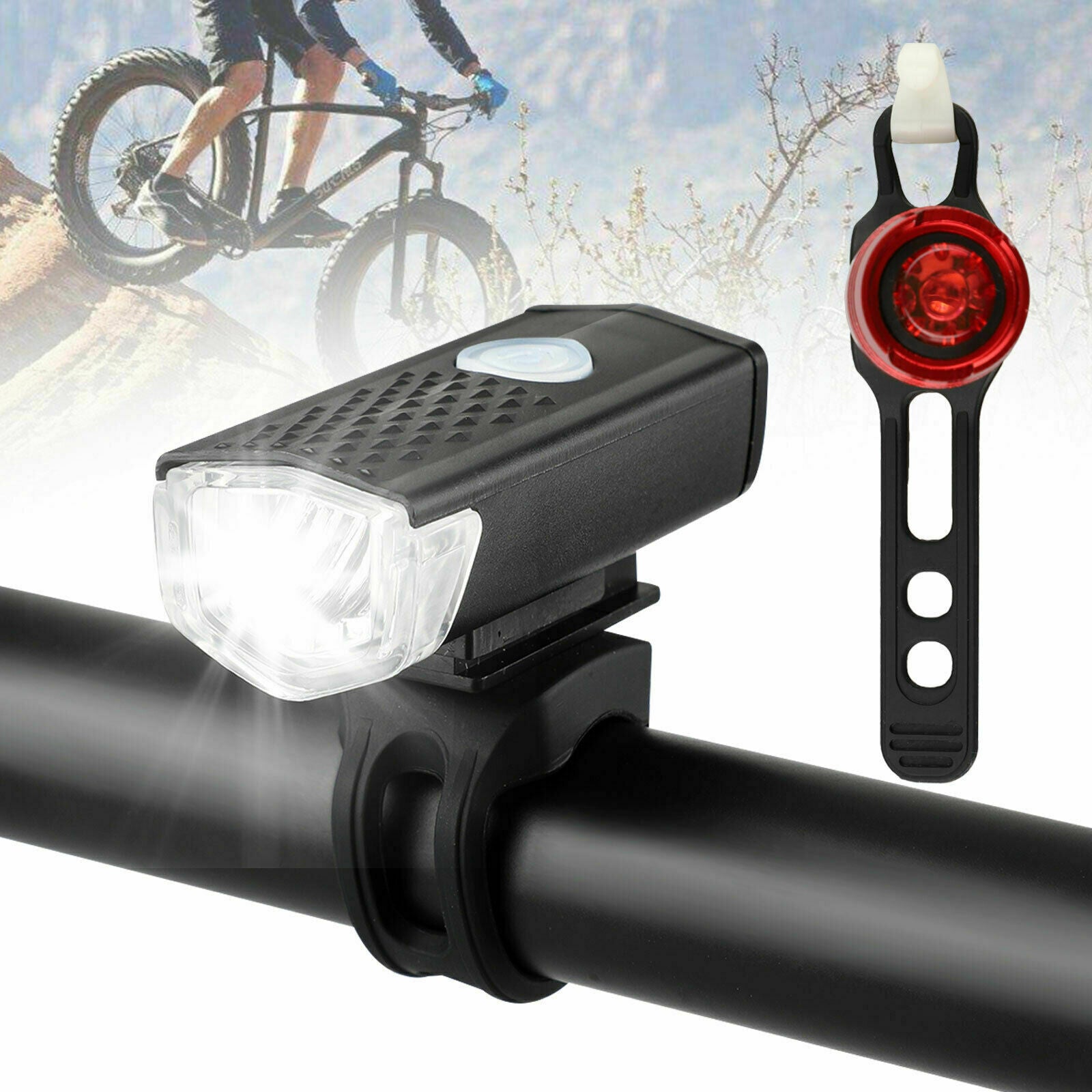  USB Rechargeable LED Bicycle Headlight Bike Head Light Front Rear Lamp Cycling