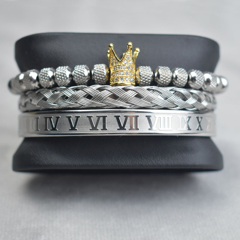  Pineapple Ball Crown Twist Woven Mesh With Diamond Digital Bracelet Set