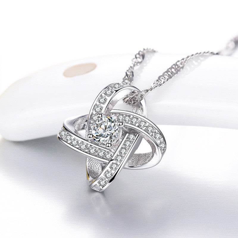  925 Sterling Silver Necklace For Women Forever Heart AAA Zircon Mosaic Necklaces & Pendants Gift