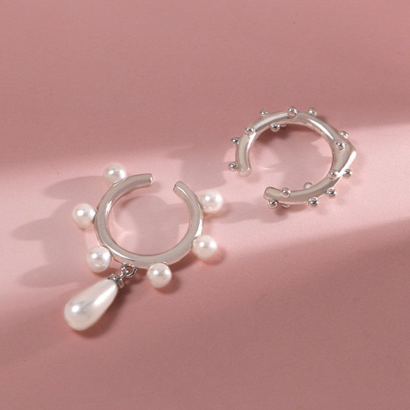  S925 Silver Two-piece Water Drop Pearl Ear Clip