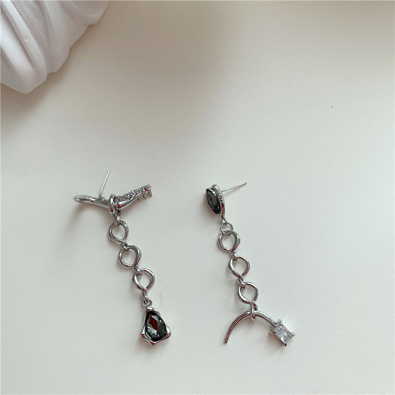  European And American Fashion New Trendy Cone Gemstone Splicing Earrings