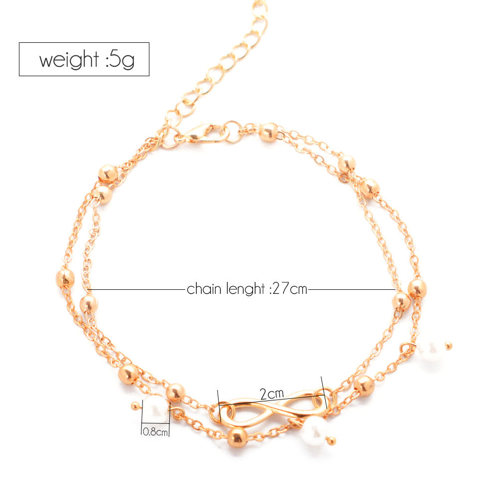 Women's Alloy Anklet With 8-shaped Double-layer Pearls