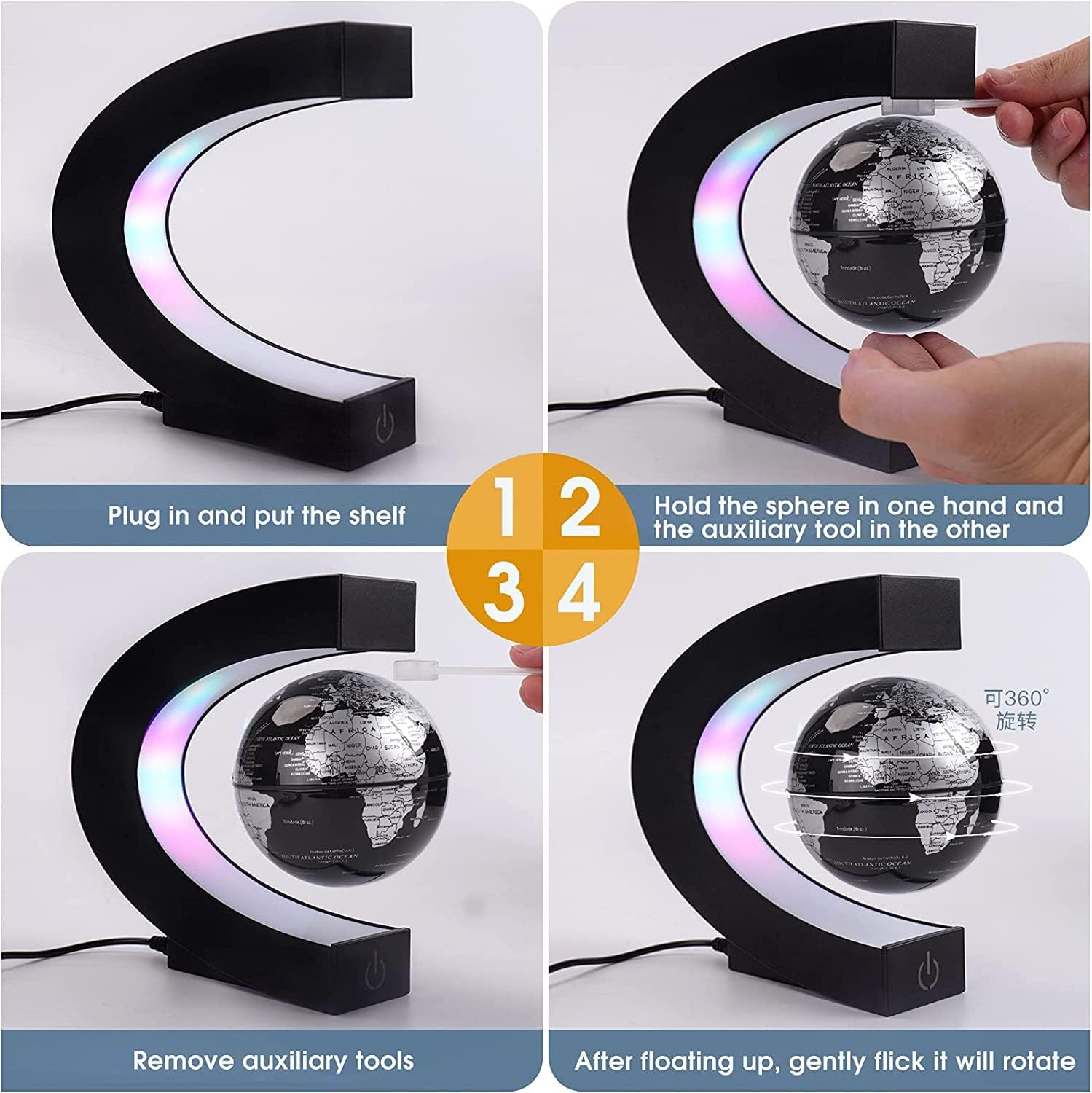  Magnetic Levitating Globe With LED Light - For Kids Adults Learning - 3.5 Inch Floating Globe Decor, Perfect Cool Gift In Office Home