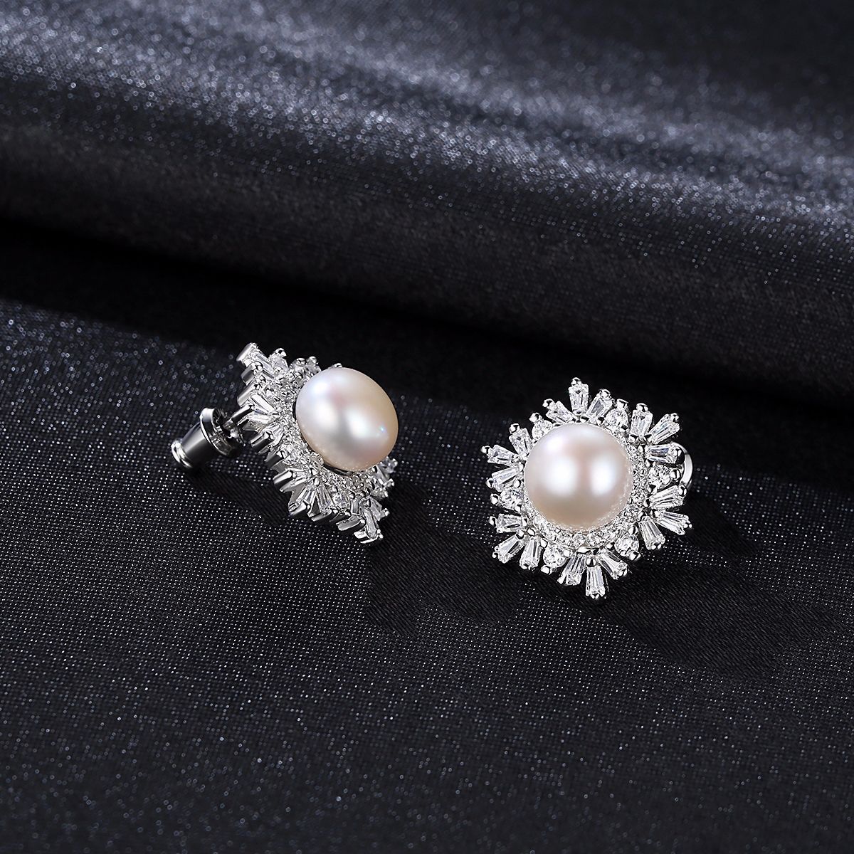  Sterling Silver Snowflake Stud Earrings Korean Gemstone Pearl Earrings Fashion Silver