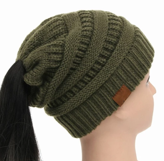  High Bun Ponytail Beanie Hat Chunky Soft Stretch Cable Knit Warm Fuzzy Lined Skull Beanie Acrylic Hats Men And Women