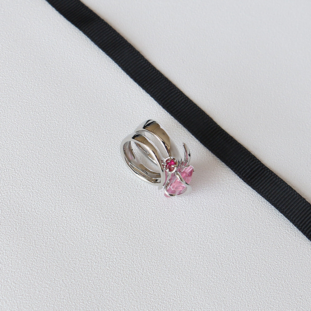  Zircon Ring Peach Blossom Crystal