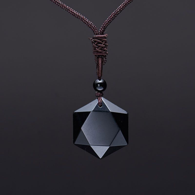 Obsidian Pendant Six-pointed Star Sweater Chain