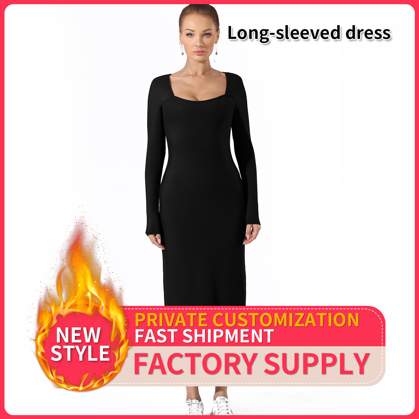  Women's Fashion Simple Solid Color Dress