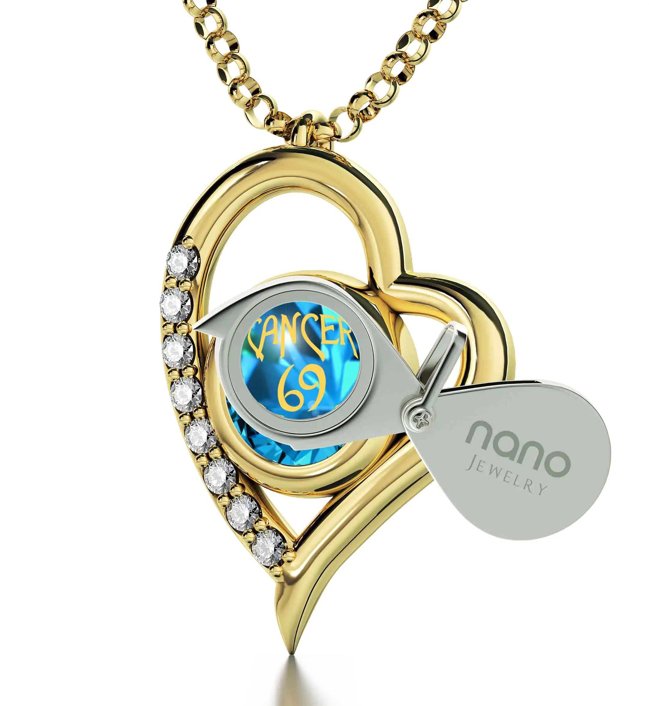  Gold Plated Silver Cancer Necklace Zodiac Heart Pendant 24k Gold inscribed on Crystal