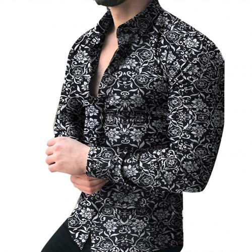  Lapel printed long-sleeved casual floral shirt