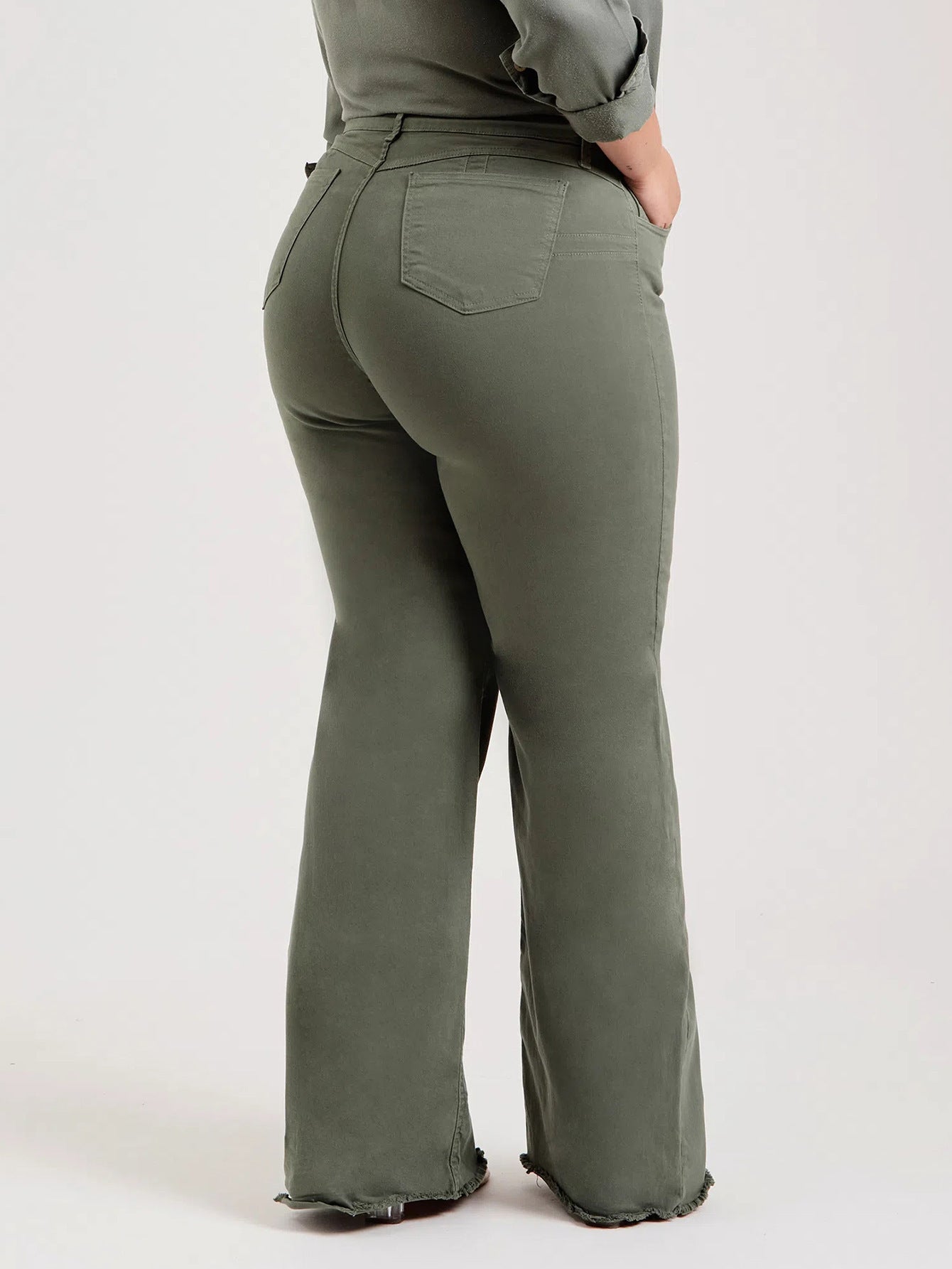  Slim Fit Stretch Fashion Solid Color Frayed Flared Pants