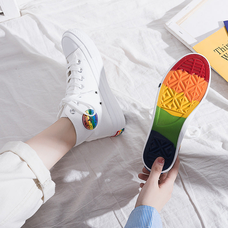  High-Top Rainbow Canvas Shoes Women'S College Style All-Match Canvas Shoes