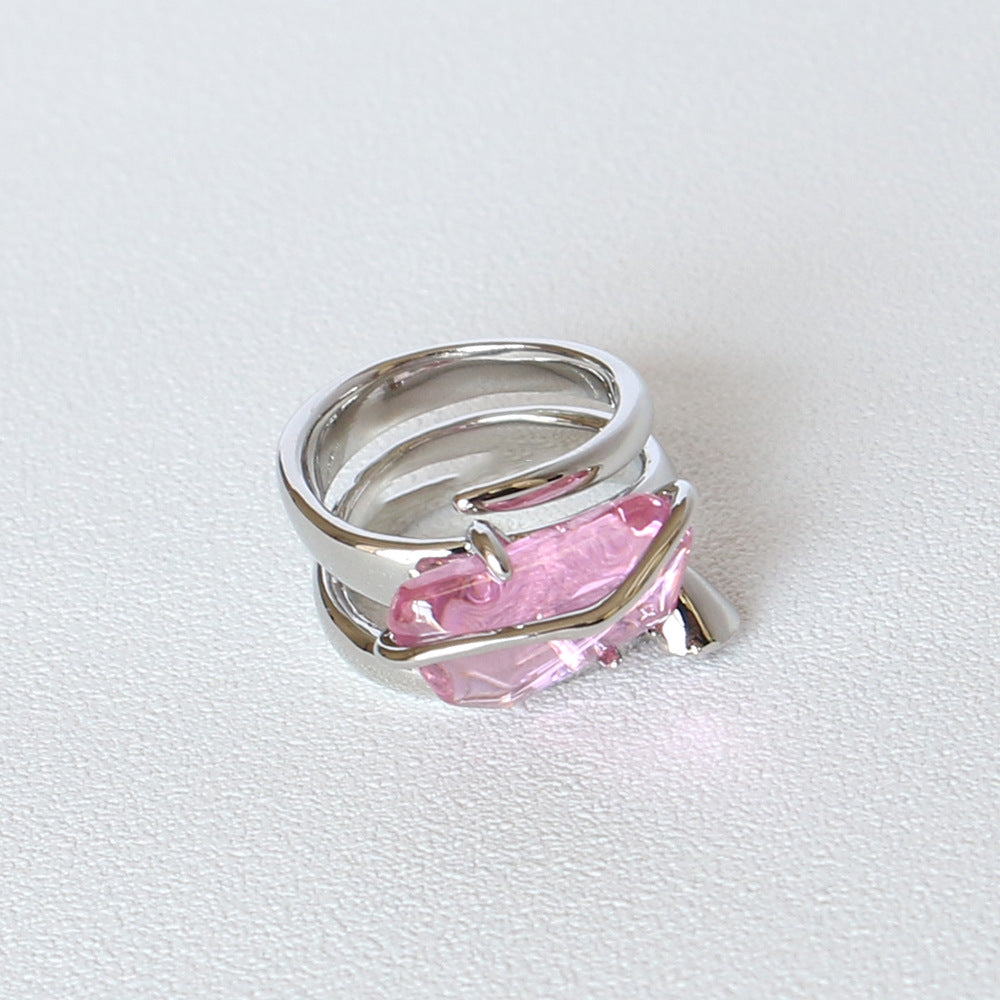  Zircon Ring Peach Blossom Crystal