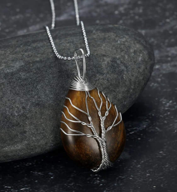  Celtic Tree Of Life Pendant & Chain On Teardrop Semi-Precious Stone