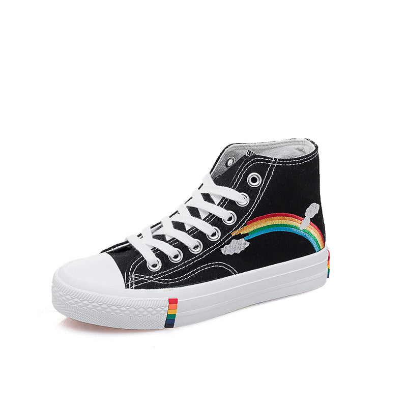  High-Top Rainbow Canvas Shoes Women'S College Style All-Match Canvas Shoes