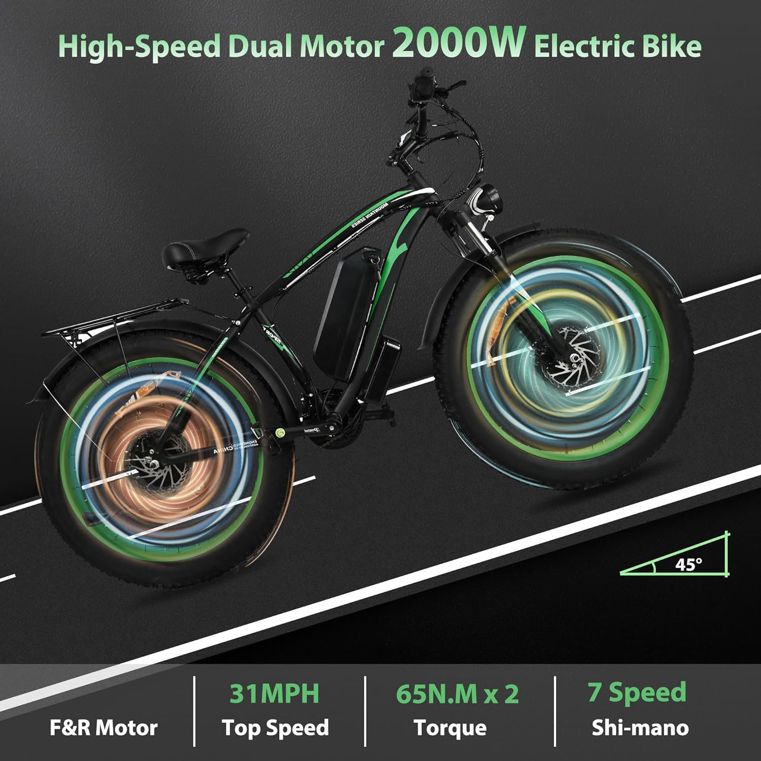  2000W Motor Electric Bike Adults - 31 MPH Electric Bike With 26 Inches Fat Tire 20AH Removable Battery, Hydraulic Disc Brake 21 Speed