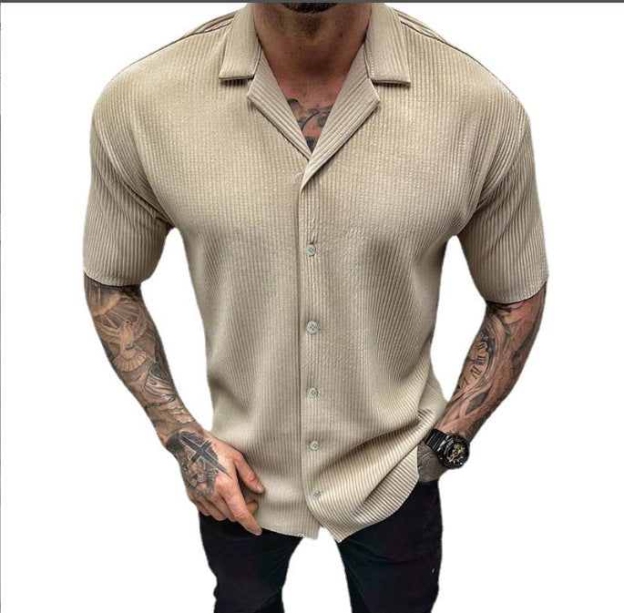  Men's Cardigan Solid Color Short Sleeve Shirt