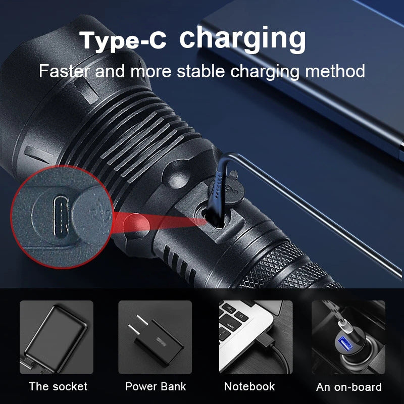  Aluminum Alloy Telescopic Zoom Usb Charging Xhp70 Strong Light Flashlight