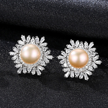  Sterling Silver Snowflake Stud Earrings Korean Gemstone Pearl Earrings Fashion Silver