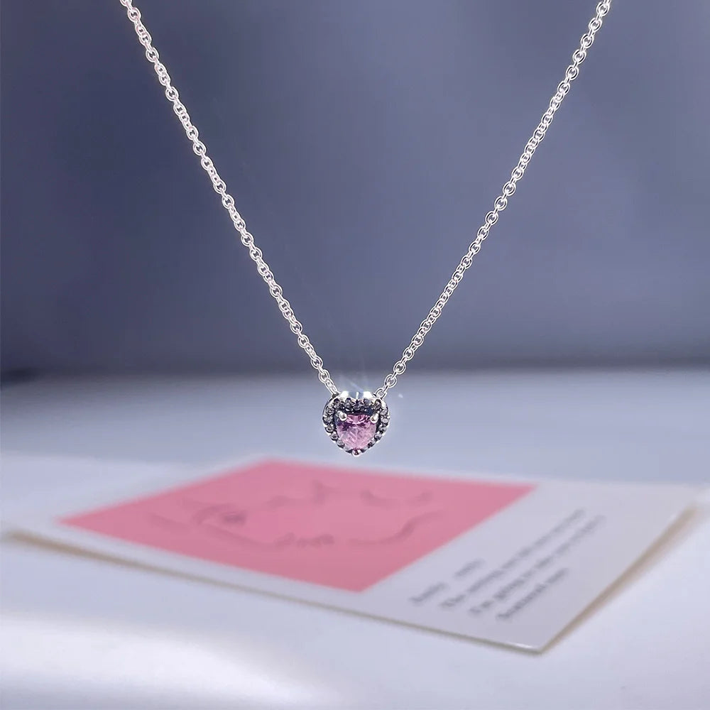 Sterling Silver Pink Heart Necklace