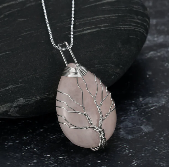  Celtic Tree Of Life Pendant & Chain On Teardrop Semi-Precious Stone