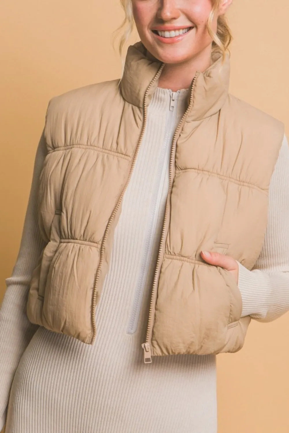 Turtleneck Cropped Vest Coat