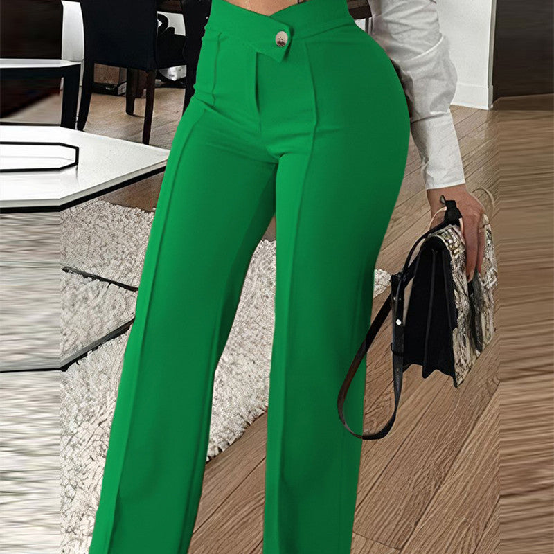  Women's Cross-border Slim-fit Green Leisure Commute Wide-leg Trousers