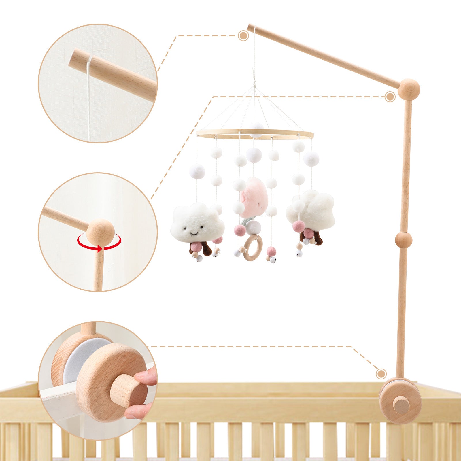  Baby Wooden Support Mosquito Net Hanging Rod Accessories Comfort Bed Bell Support