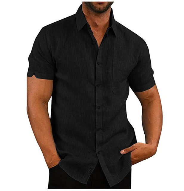  Men Short Sleeve Summer Solid Shirts Casual Loose Tops Tee