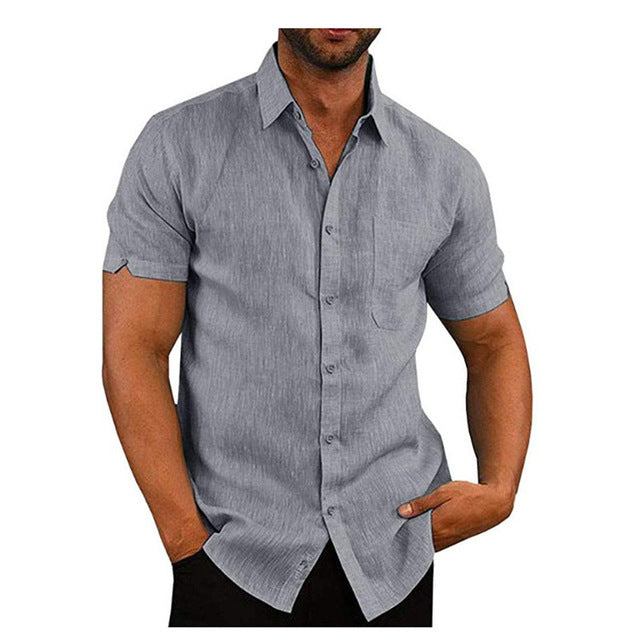  Men Short Sleeve Summer Solid Shirts Casual Loose Tops Tee