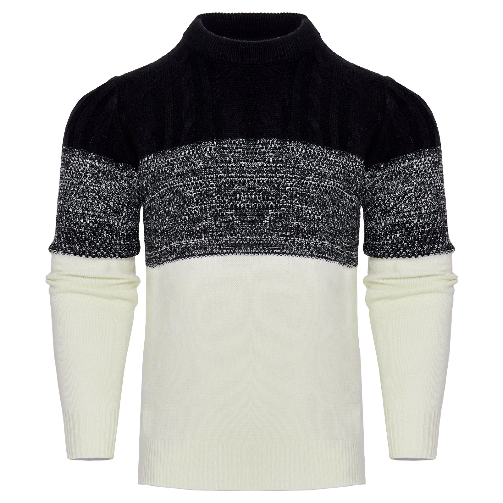 Men's Casual Color Block Long Sleeve Cable Knit Pullover Sweater