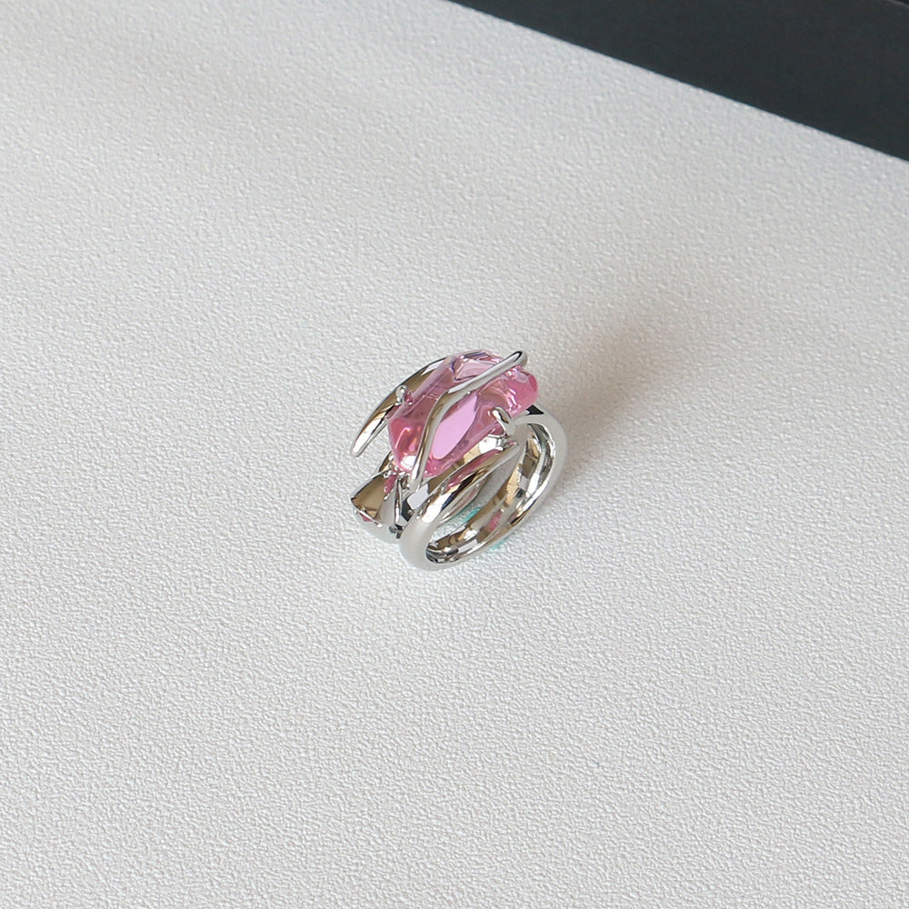  Zircon Ring Peach Blossom Crystal