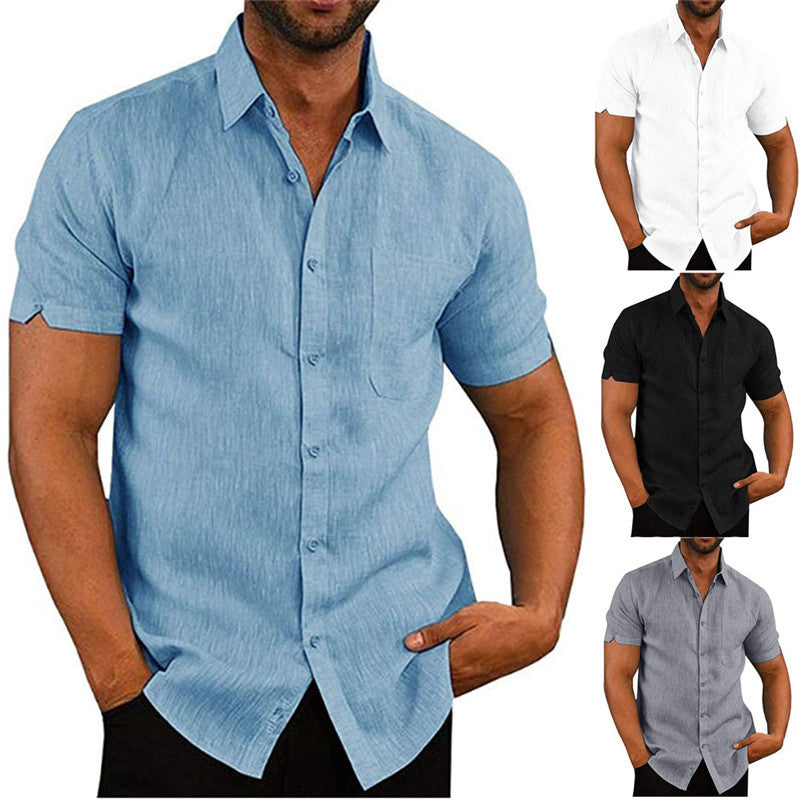  Men Short Sleeve Summer Solid Shirts Casual Loose Tops Tee