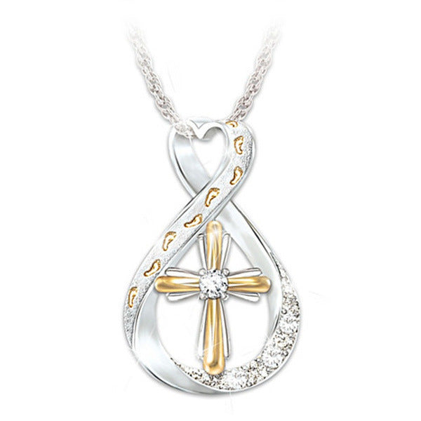  Cross Footprint Diamond Pendant Two Tone