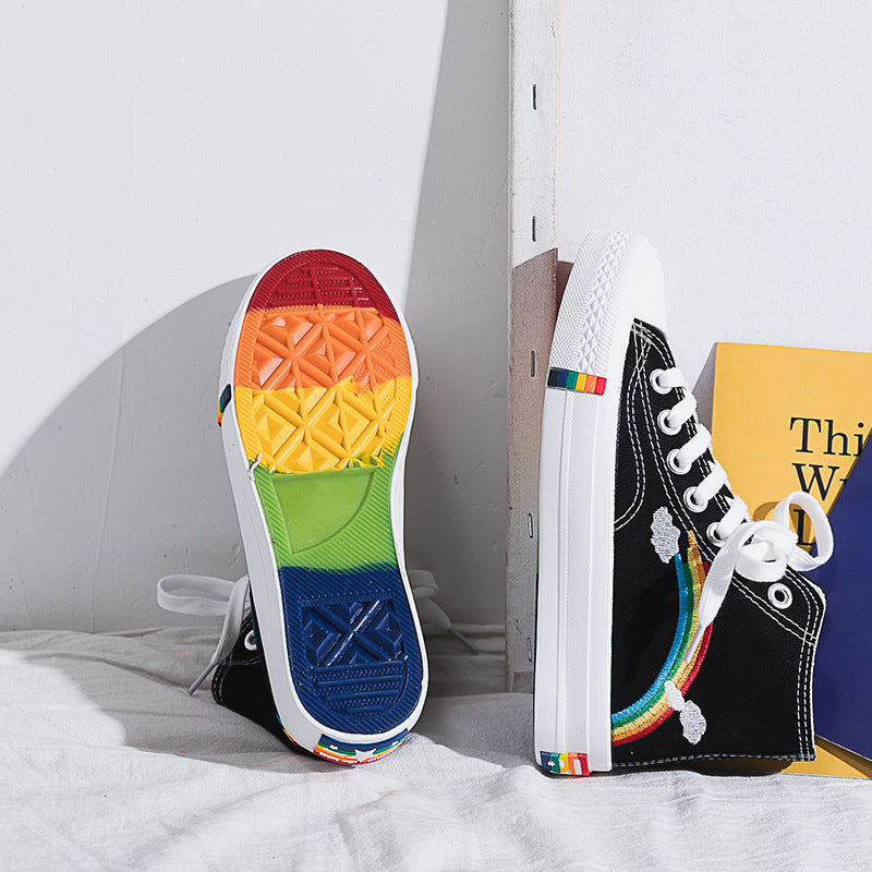  High-Top Rainbow Canvas Shoes Women'S College Style All-Match Canvas Shoes