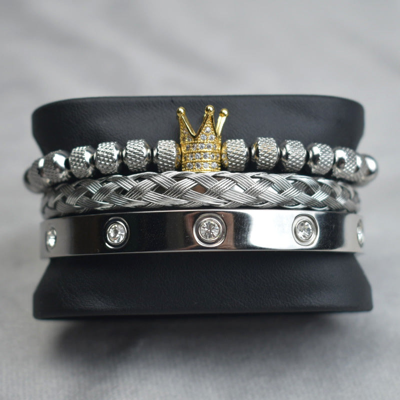  Pineapple Ball Crown Twist Woven Mesh With Diamond Digital Bracelet Set