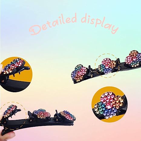  8PCS Sparkling Crystal Stone Braided Hair Clips Four-Leaf Clover Chopped Hairpin Duckbill Clip With 3 Small Clips On Top Hair Accessories Clips For Women Girls