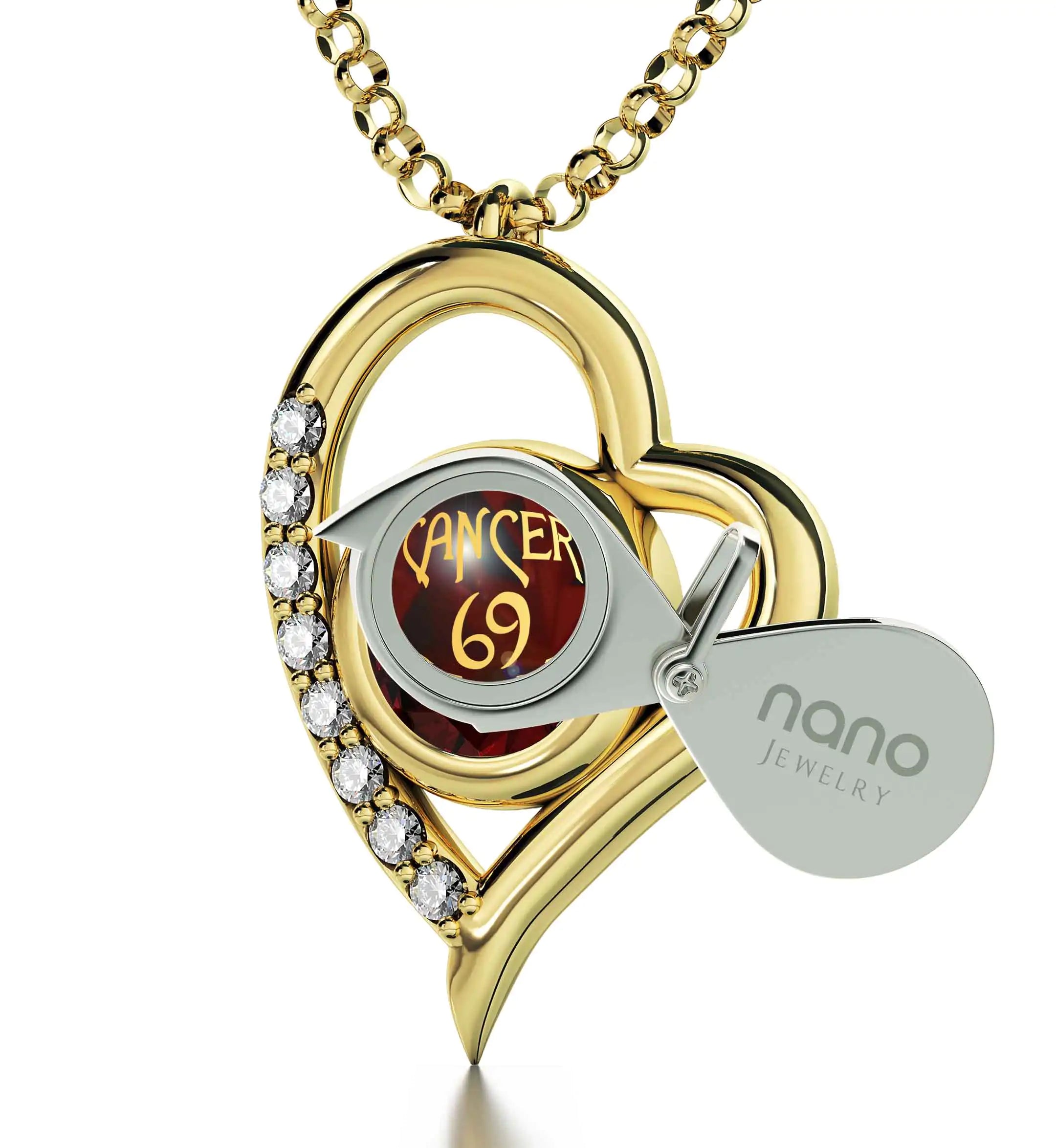  Gold Plated Silver Cancer Necklace Zodiac Heart Pendant 24k Gold inscribed on Crystal