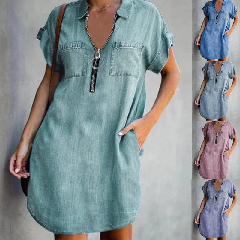  Denim Dress With Zip Closure