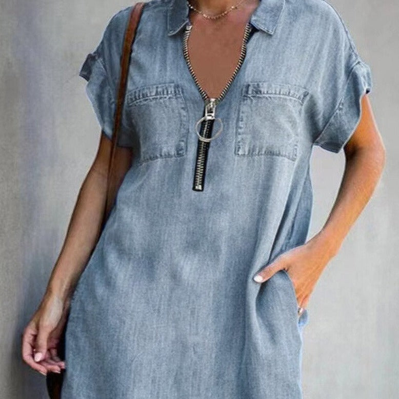  Denim Dress With Zip Closure