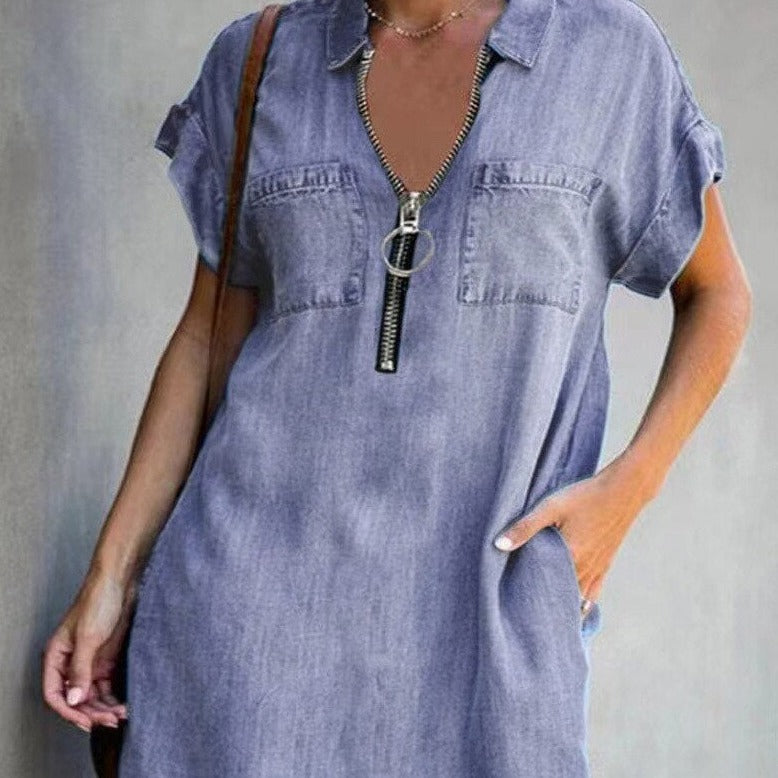  Denim Dress With Zip Closure