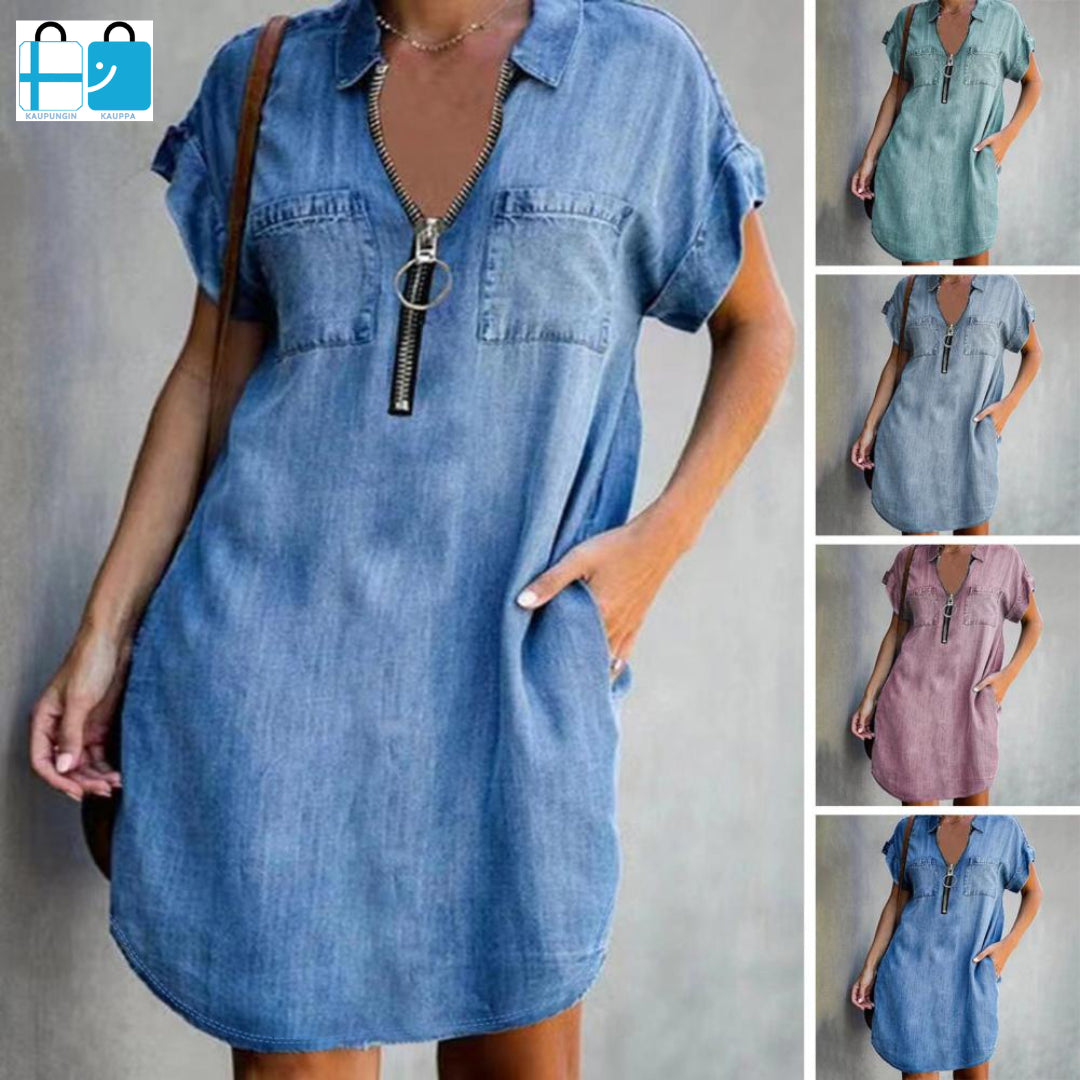  Denim Dress With Zip Closure